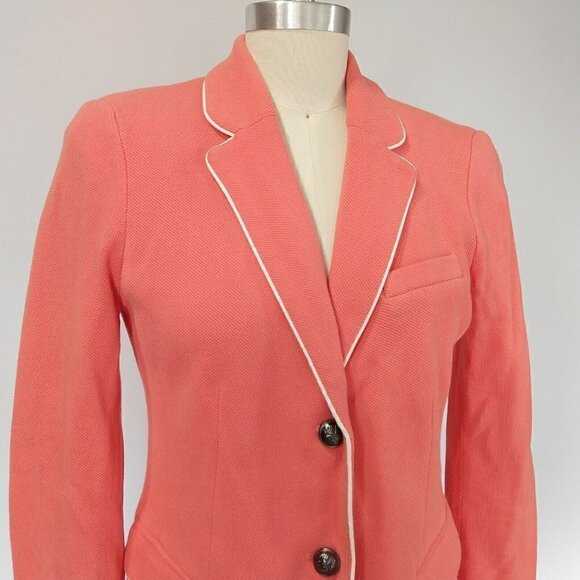 Gap Women's Academy Blazer Size 4 Fire Coral Knit Pink Jacket 2 Button Career - Picture 3 of 11